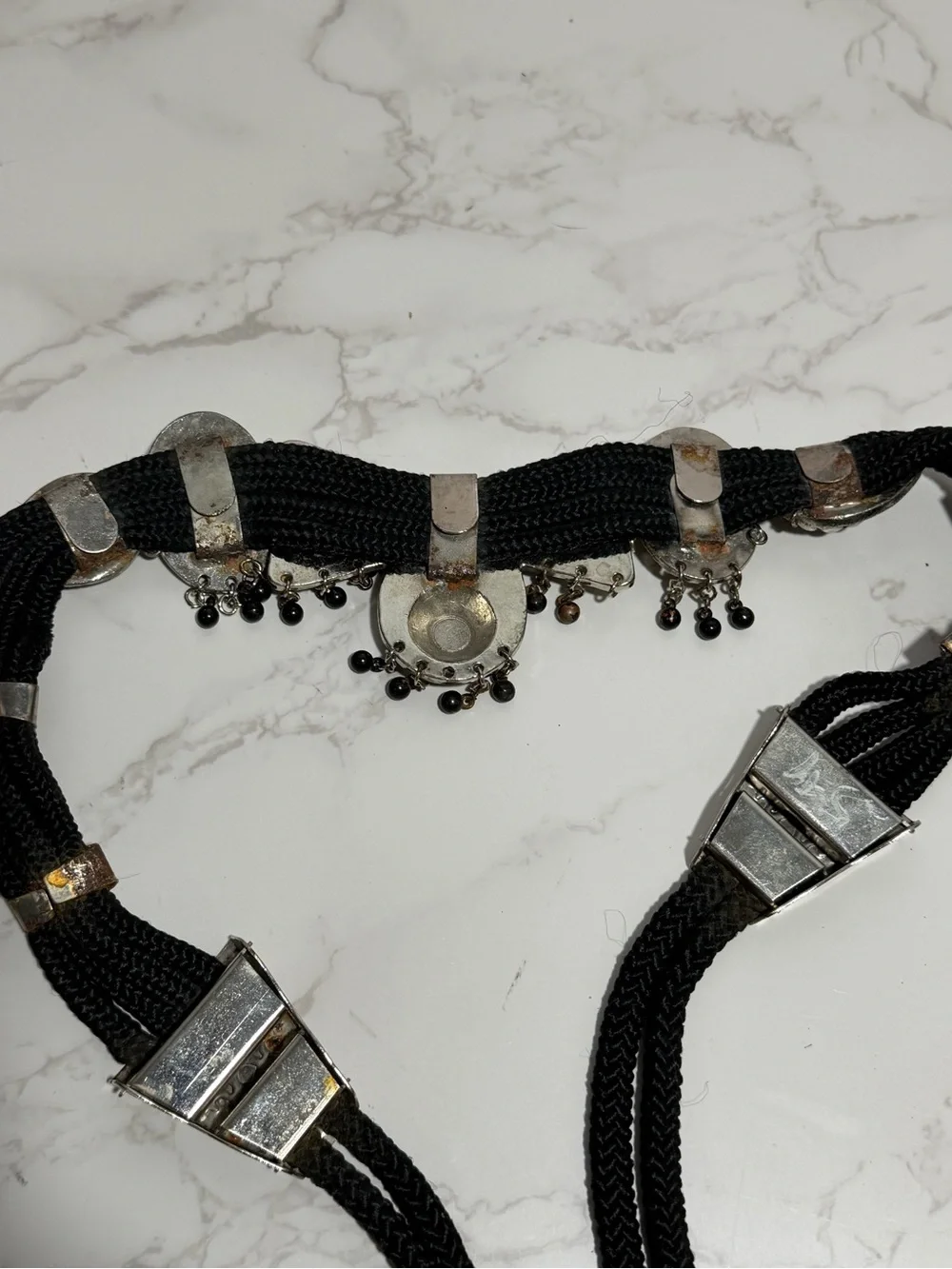Vintage Boho/Western Black Cord‎ and Silver-Tone Decorative Belt